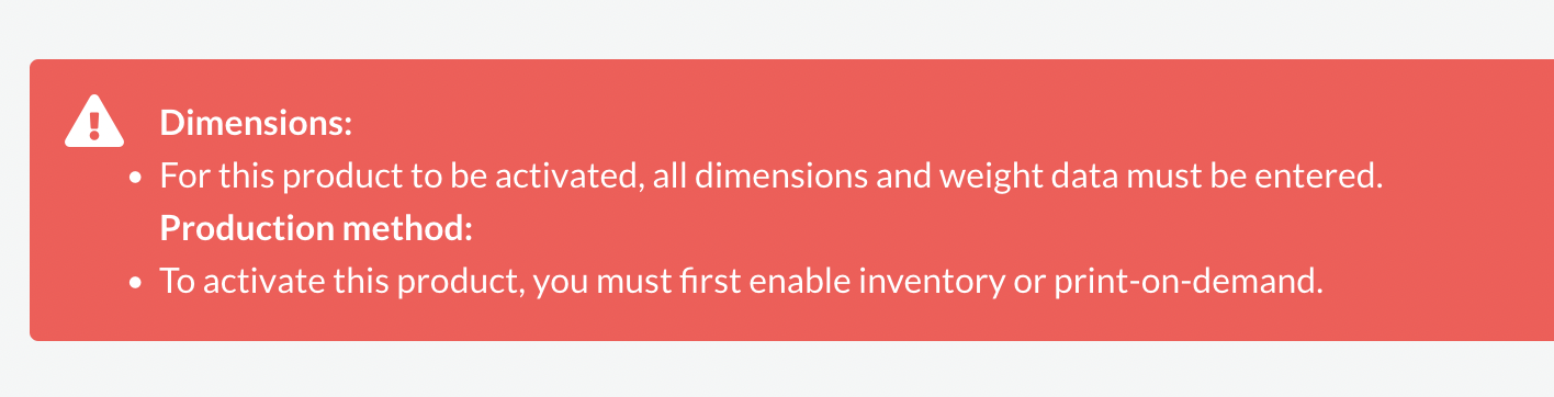 An example of a message shown when the product can't be made active Image